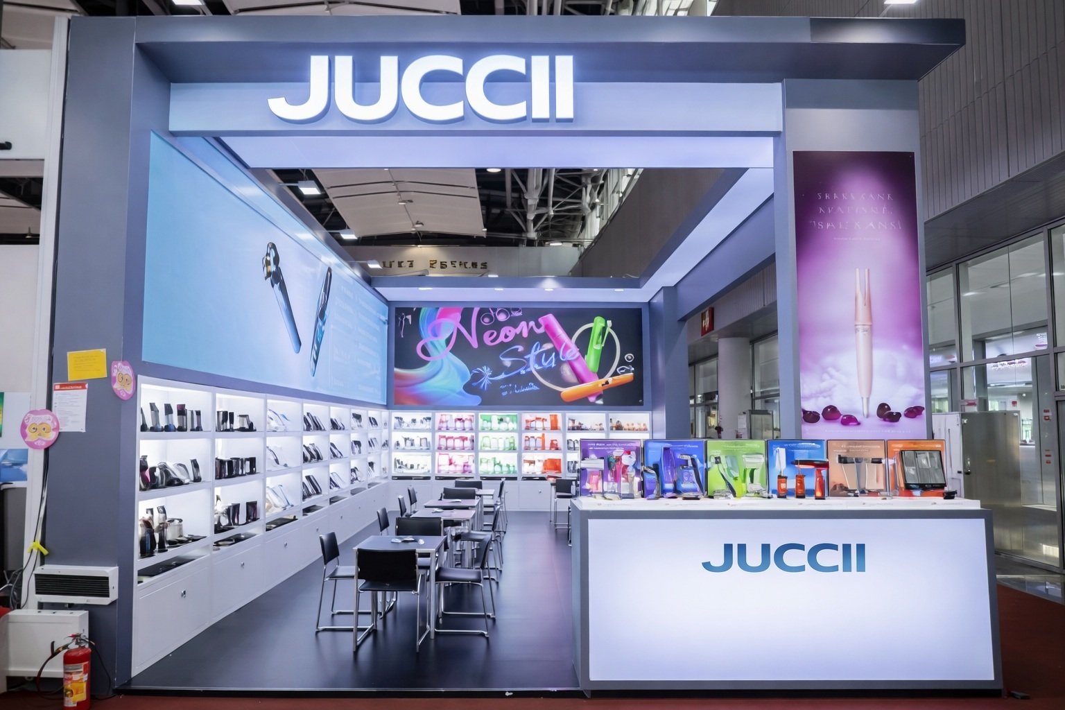 Exhibition booth with beauty tools display